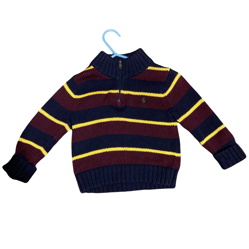 Polo Ralph Lauren Long Sleeve Stripe Pullover Sweater 12M Boys Burgundy Yellow